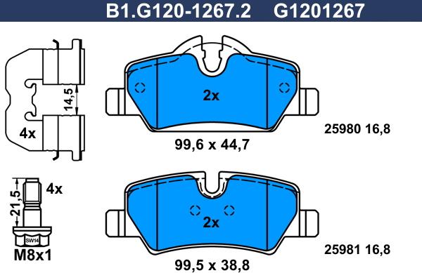 Galfer B1.G120-1267.2 - Тормозные колодки, дисковые, комплект autospares.lv