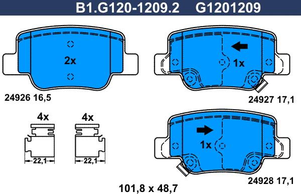 Galfer B1.G120-1209.2 - Тормозные колодки, дисковые, комплект autospares.lv