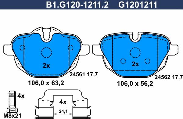 Galfer B1.G120-1211.2 - Тормозные колодки, дисковые, комплект autospares.lv