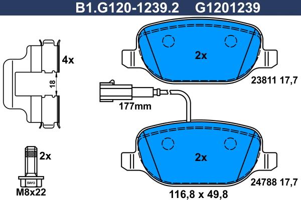 Galfer B1.G120-1239.2 - Тормозные колодки, дисковые, комплект autospares.lv