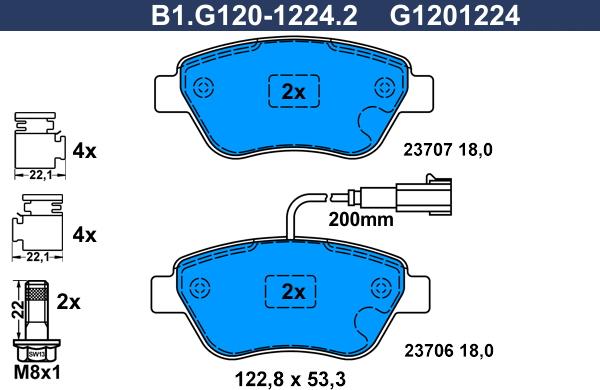 Galfer B1.G120-1224.2 - Тормозные колодки, дисковые, комплект autospares.lv