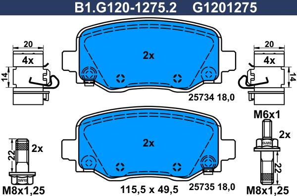 Galfer B1.G120-1275.2 - Тормозные колодки, дисковые, комплект autospares.lv