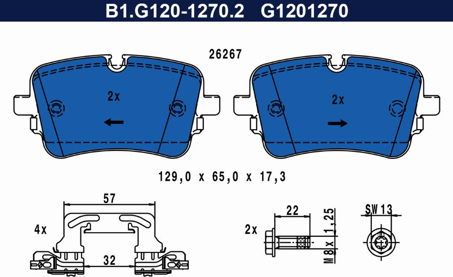 Galfer B1.G120-1270.2 - Тормозные колодки, дисковые, комплект autospares.lv