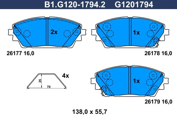 Galfer B1.G120-1794.2 - Тормозные колодки, дисковые, комплект autospares.lv