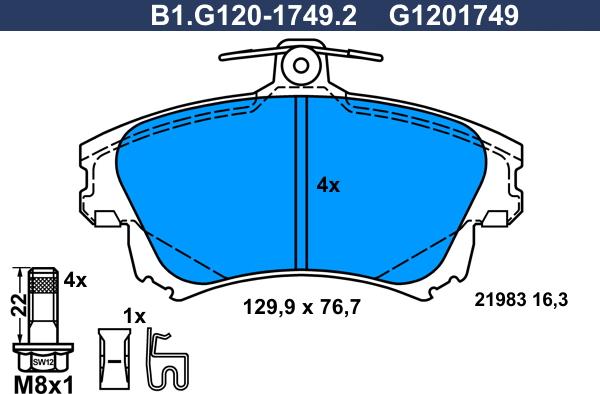 Galfer B1.G120-1749.2 - Тормозные колодки, дисковые, комплект autospares.lv