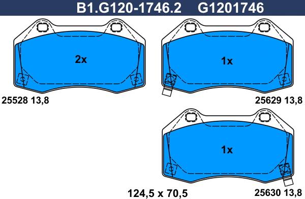 Galfer B1.G120-1746.2 - Тормозные колодки, дисковые, комплект autospares.lv