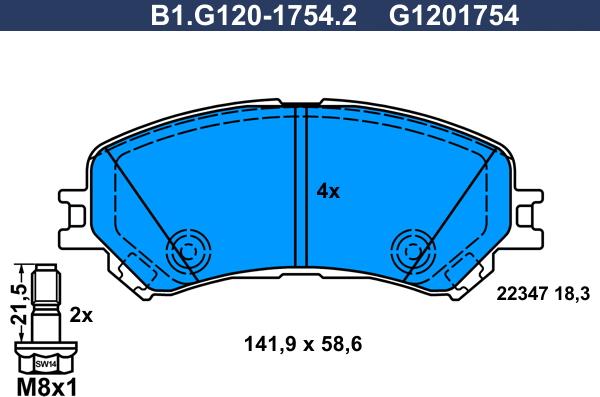 Galfer B1.G120-1754.2 - Тормозные колодки, дисковые, комплект autospares.lv