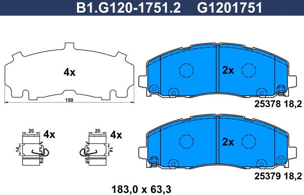 Galfer B1.G120-1751.2 - Тормозные колодки, дисковые, комплект autospares.lv