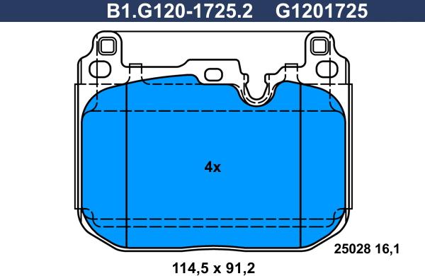 Galfer B1.G120-1725.2 - Тормозные колодки, дисковые, комплект autospares.lv