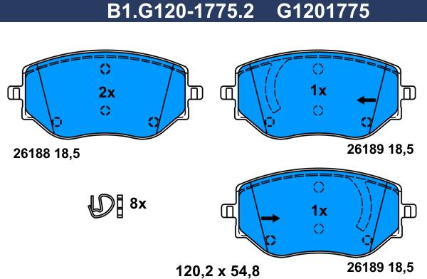 Galfer B1.G120-1775.2 - Тормозные колодки, дисковые, комплект autospares.lv