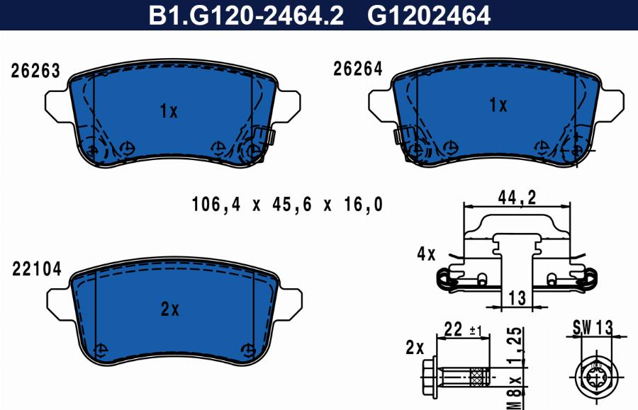 Galfer B1.G120-2464.2 - Тормозные колодки, дисковые, комплект autospares.lv