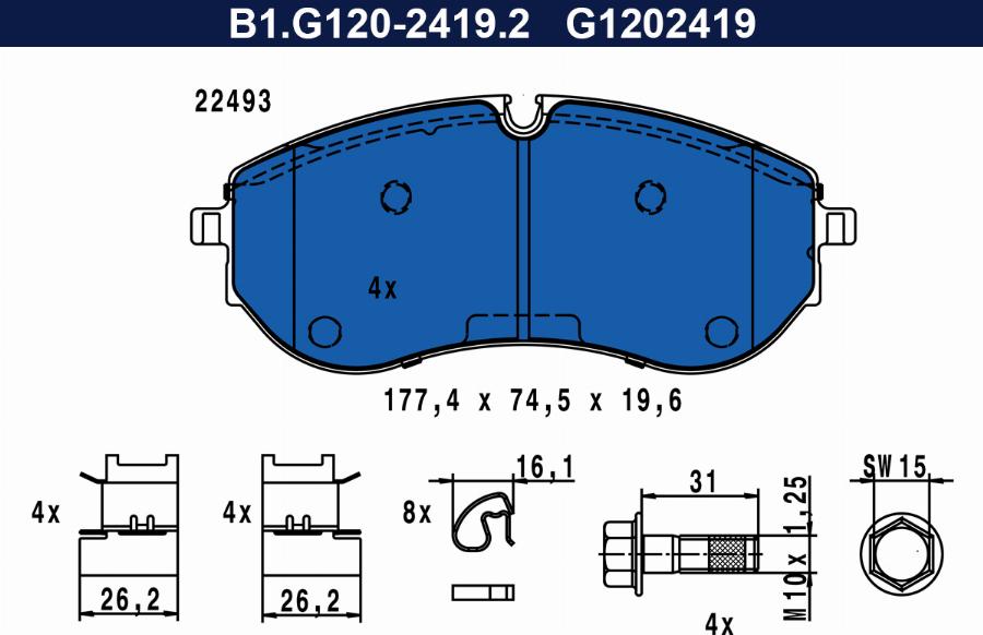 Galfer B1.G120-2419.2 - Тормозные колодки, дисковые, комплект autospares.lv