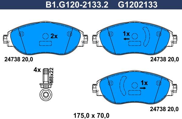 Galfer B1.G120-2133.2 - Тормозные колодки, дисковые, комплект autospares.lv