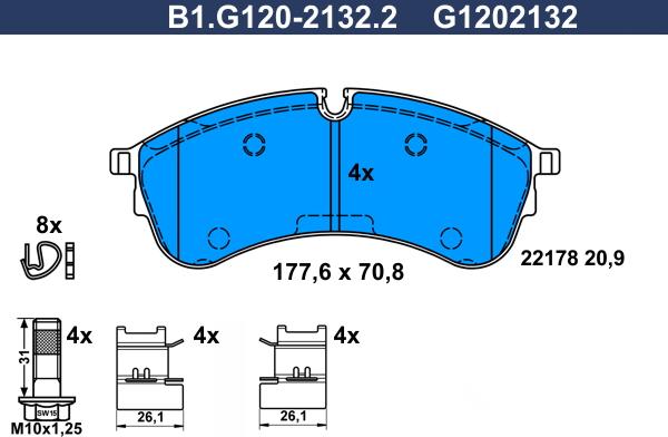 Galfer B1.G120-2132.2 - Тормозные колодки, дисковые, комплект autospares.lv