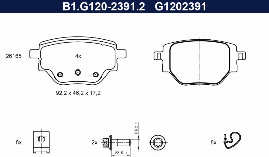 Galfer B1.G120-2391.2 - Тормозные колодки, дисковые, комплект autospares.lv