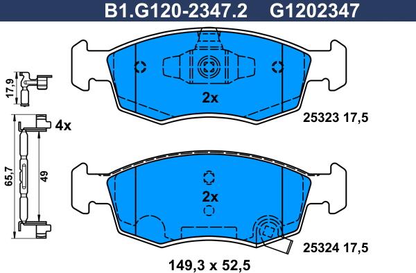 Galfer B1.G120-2347.2 - Тормозные колодки, дисковые, комплект autospares.lv