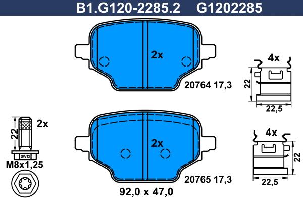 Galfer B1.G120-2285.2 - Тормозные колодки, дисковые, комплект autospares.lv