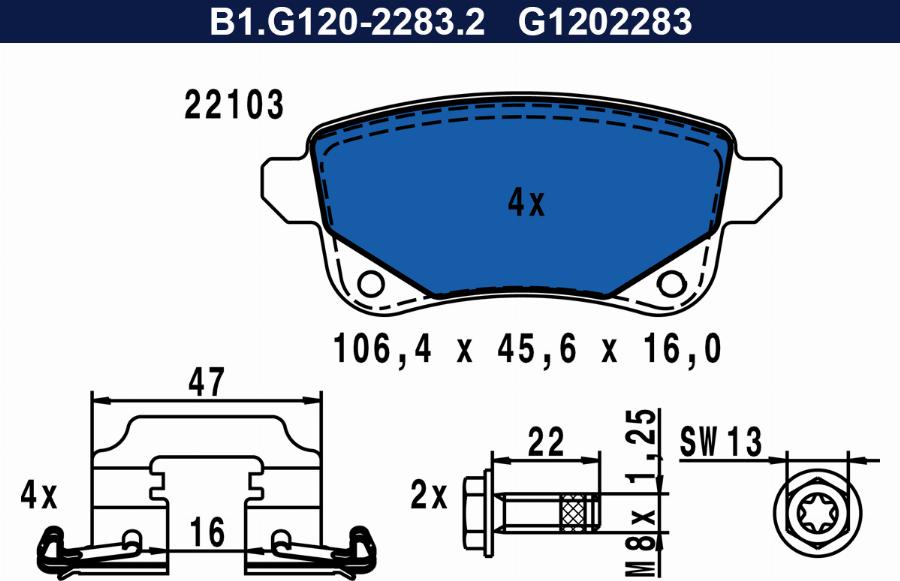 Galfer B1.G120-2283.2 - Тормозные колодки, дисковые, комплект autospares.lv