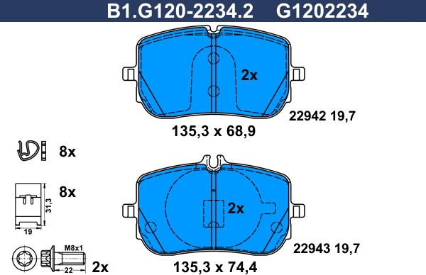 Galfer B1.G120-2234.2 - Тормозные колодки, дисковые, комплект autospares.lv