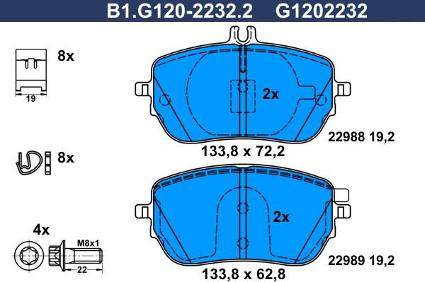 Galfer B1.G120-2232.2 - Тормозные колодки, дисковые, комплект autospares.lv