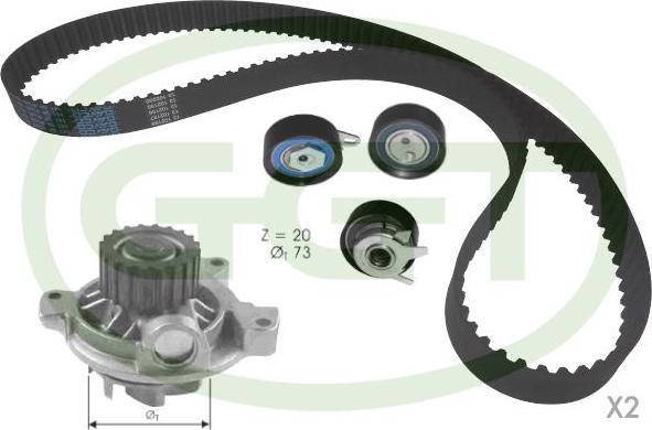 GGT KPA20052 - Водяной насос + комплект зубчатого ремня ГРМ autospares.lv
