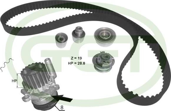 GGT KPA20100 - Водяной насос + комплект зубчатого ремня ГРМ autospares.lv