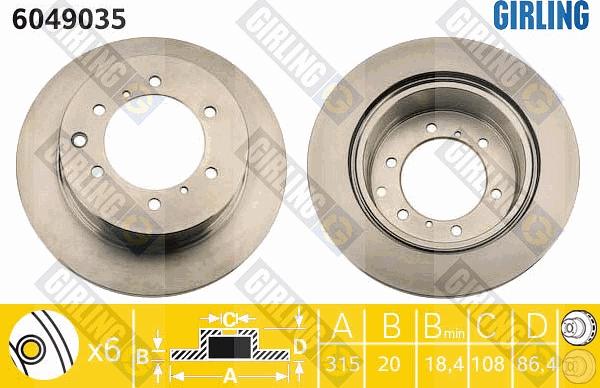 Girling 6049035 - Тормозной диск autospares.lv