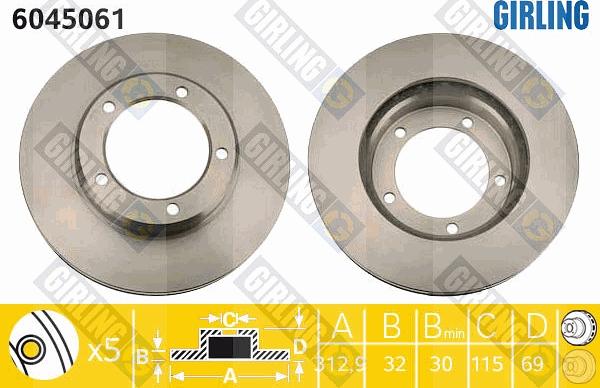 Girling 6045061 - Тормозной диск autospares.lv