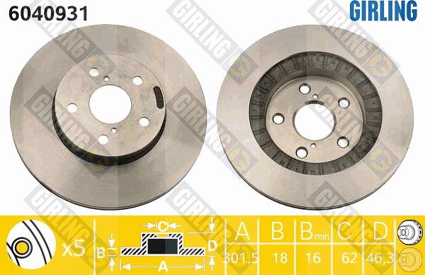 Girling 6040931 - Тормозной диск autospares.lv