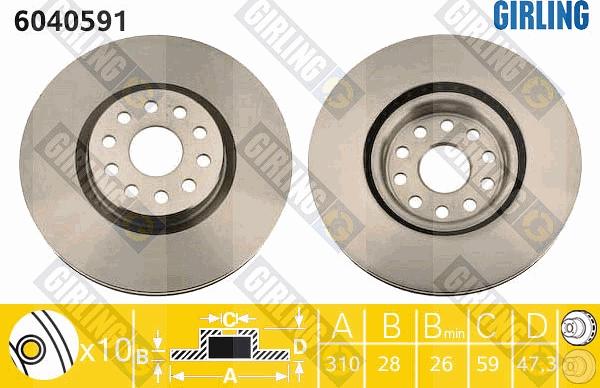 Girling 6040591 - Тормозной диск autospares.lv