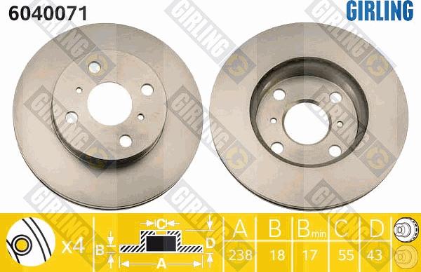 Girling 6040071 - Тормозной диск autospares.lv