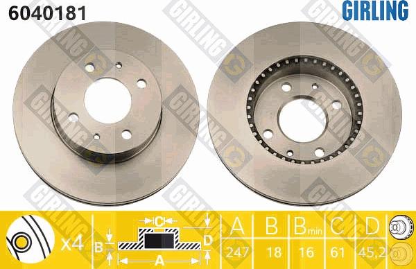 Girling 6040181 - Тормозной диск autospares.lv