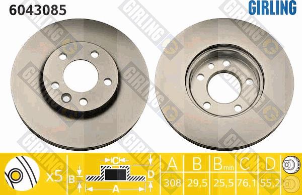 Girling 6043085 - Тормозной диск autospares.lv