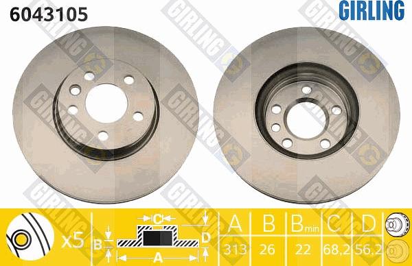 Girling 6043105 - Тормозной диск autospares.lv