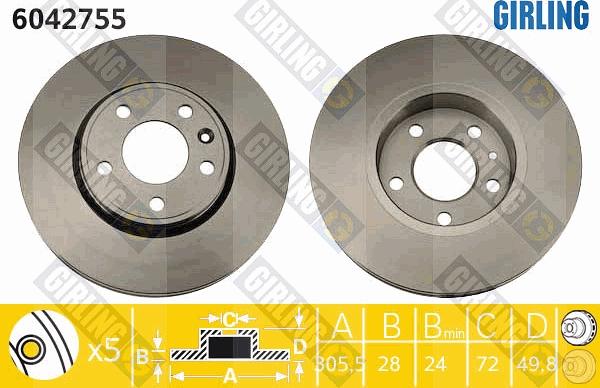 Girling 6042755 - Тормозной диск autospares.lv