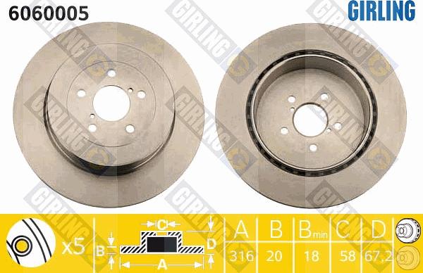 Girling 6060005 - Тормозной диск autospares.lv