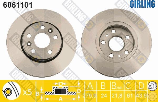 Girling 6061101 - Тормозной диск autospares.lv