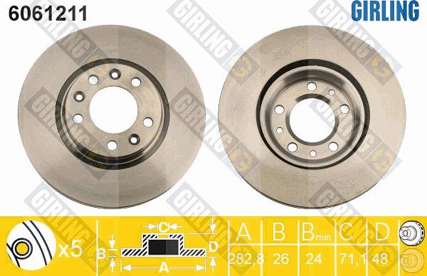 Girling 6061211 - Тормозной диск autospares.lv