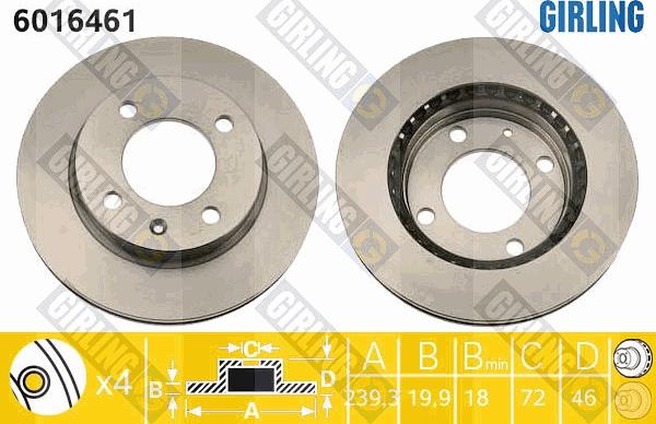 Girling 6016461 - Тормозной диск autospares.lv