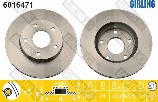 Girling 6016471 - Тормозной диск autospares.lv