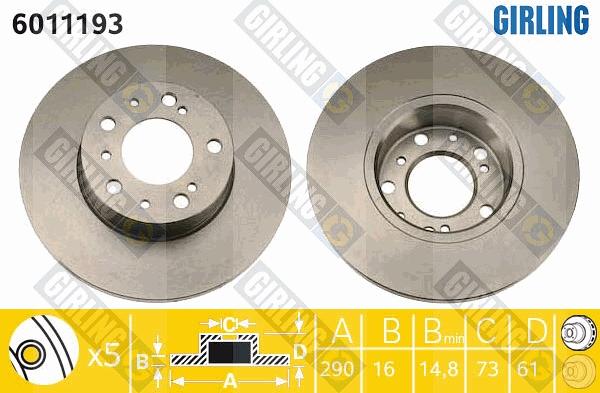 Girling 6011193 - Тормозной диск autospares.lv