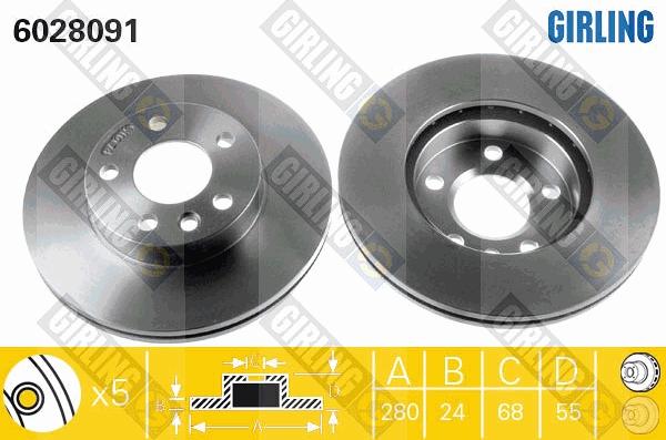 Girling 6028091 - Тормозной диск autospares.lv