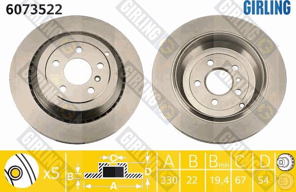 Girling 6073522 - Тормозной диск autospares.lv