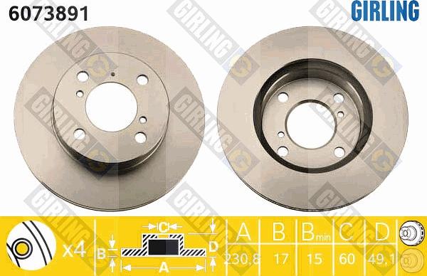 Girling 6073891 - Тормозной диск autospares.lv