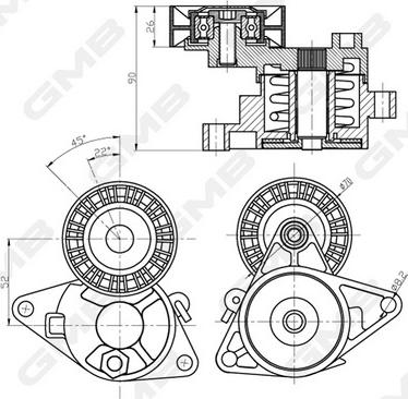 GMB GAT20340 - Натяжитель, поликлиновый ремень autospares.lv