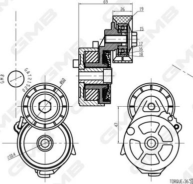 GMB GAT21520 - Натяжитель, поликлиновый ремень autospares.lv