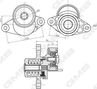 GMB GAT21000 - Натяжитель, поликлиновый ремень autospares.lv