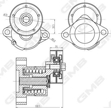 GMB GAT21300 - Натяжитель, поликлиновый ремень autospares.lv