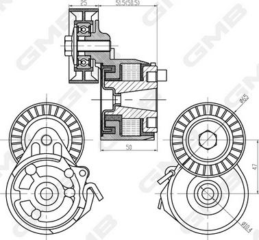 GMB GAT21290 - Натяжитель, поликлиновый ремень autospares.lv