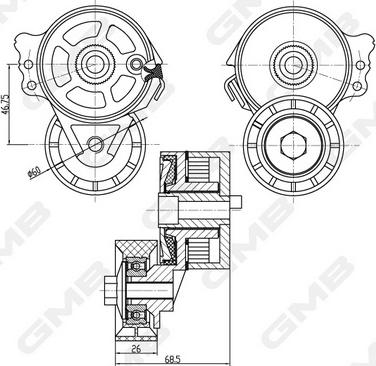 GMB GAT21210 - Натяжитель, поликлиновый ремень autospares.lv